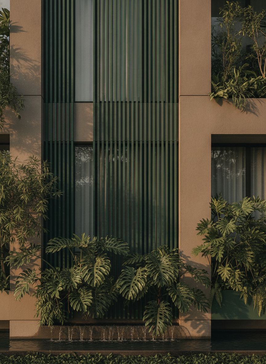 Contemporary landed home facade with tropical planting in District 16, Singapore